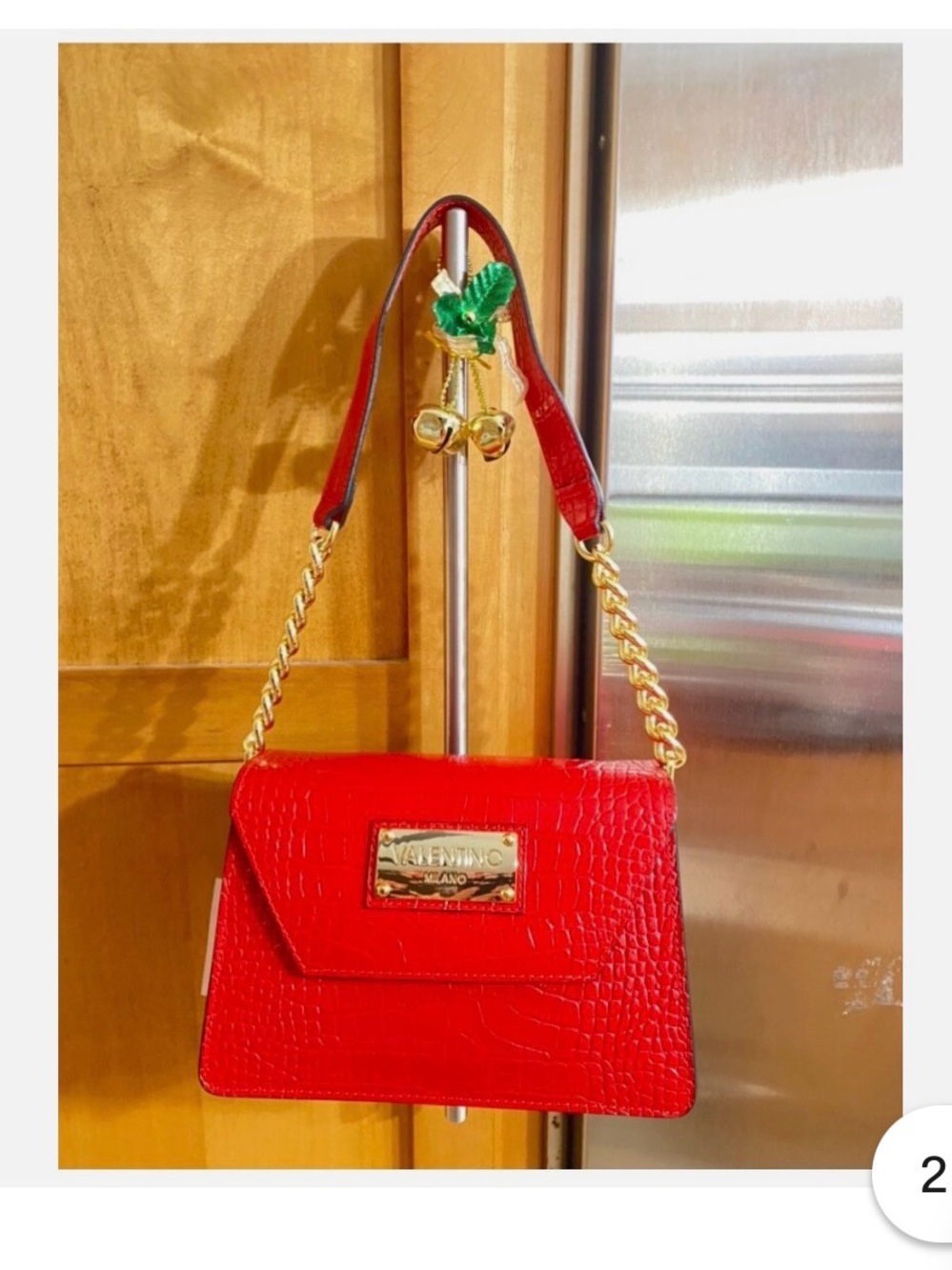 Valentino Red Croc-Embossed Shoulder Bag with Gold Hardware